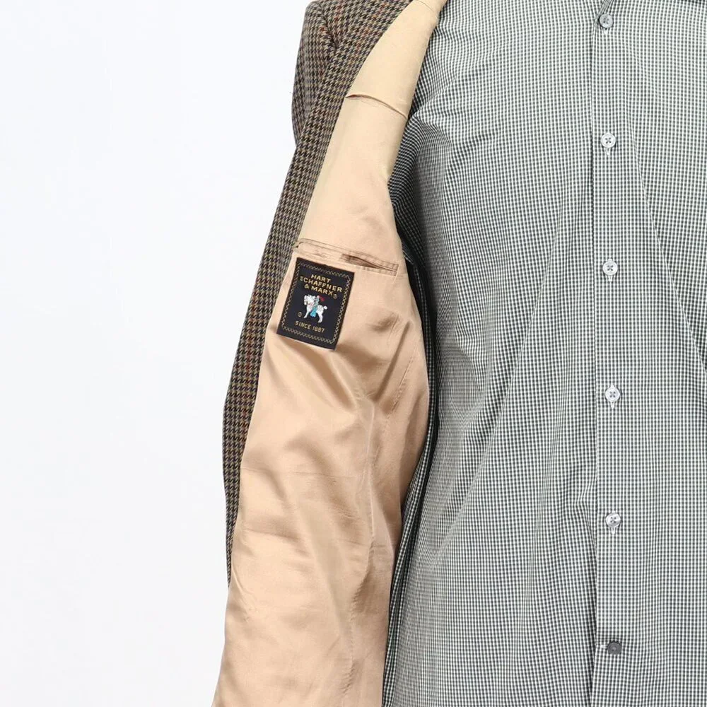 Hart Schaffner Marx 42L Brown Check 2-Button Sport Coat Blazer Jacket T227